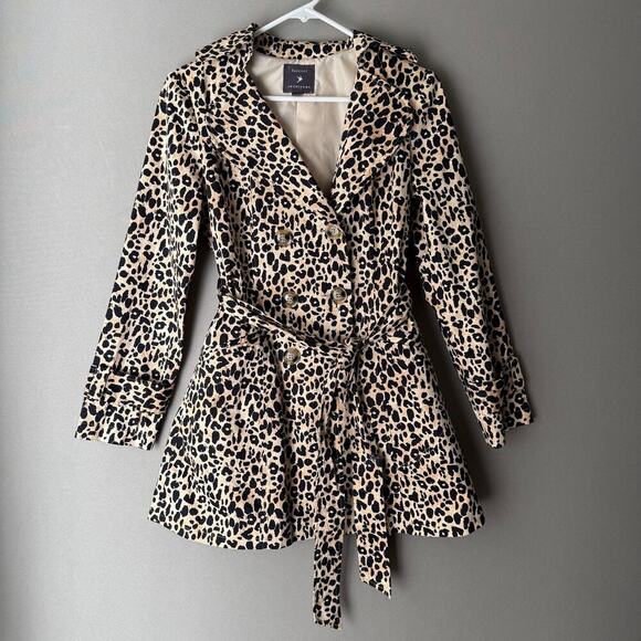 Forever 21 sz S tan black cheetah‎ print cotton belted coat - Picture 1 of 10